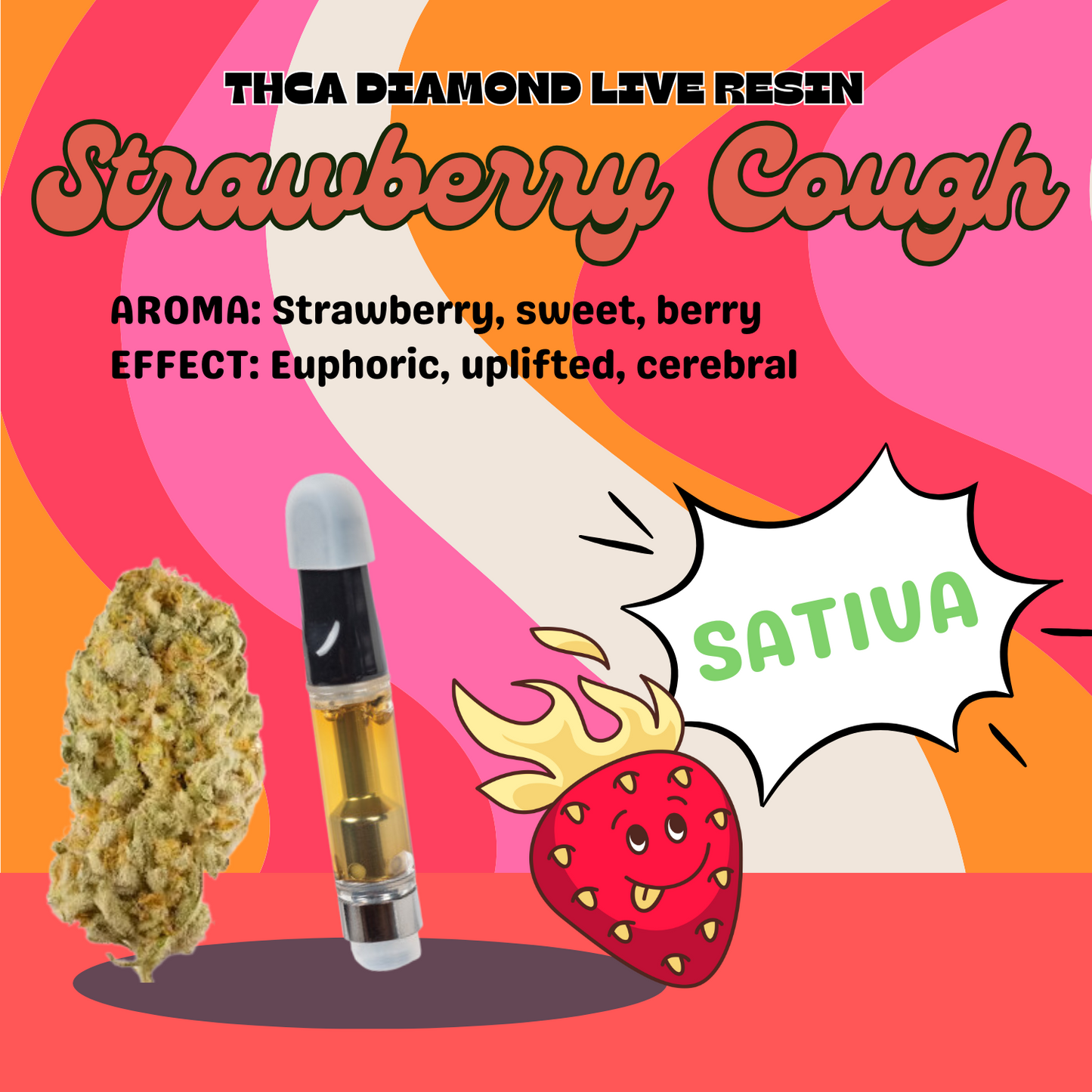 THCa Live Resin Cartridge | Strawberry Cough - 1g. (sativa)